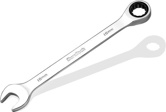 DURATECH 15mm Ratcheting Combination Wrench, Metric | 72-Tooth, 12-Point, CR-V Constructed, Mirror Polish