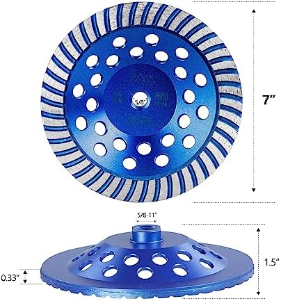 SALI 7 Inch Concrete Grinding Wheels 43 Turbo Diamond Segments 5/8-11 Arbor Diamond Grinding Wheel Fit for Paint, Epoxy, Mastic, Coating Removal