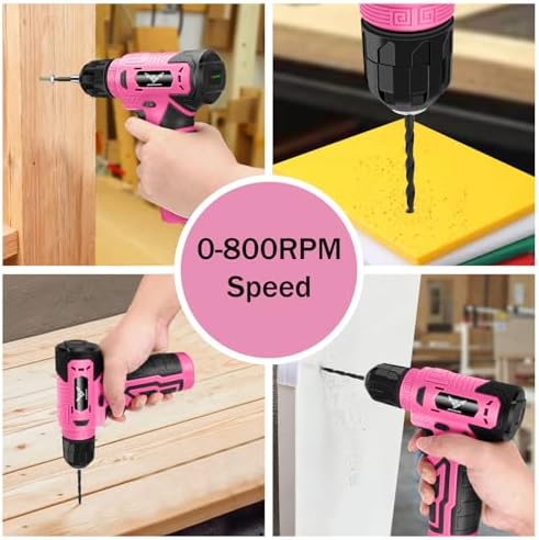 JENABOM 127-Piece Home Tool Set with 8V Pink Cordless Drill
