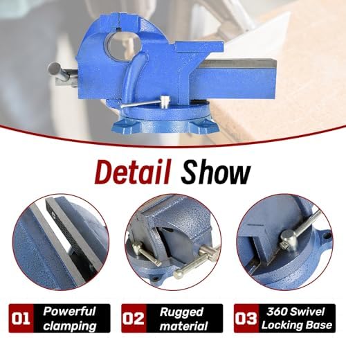 findmall Heavy Duty Bench Vise 360 Swivel Base Bench Vise Table Top Clamp with Lock, Big Size Anvil Top (6'')