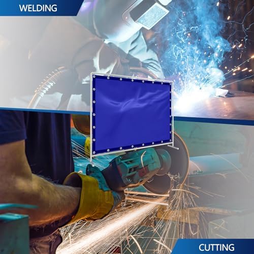 2 Pack Welding Curtain Safety Screen with Fixed Belt, 6 x 8ft Blue, Fire Resistant Transparent Vinyl Welding Shield for UV and Blue Light Protection