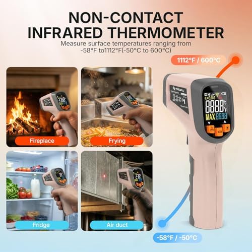 Tilswall Infrared Thermometer, Laser Temperature Gun -58°F~1112°F, Pink