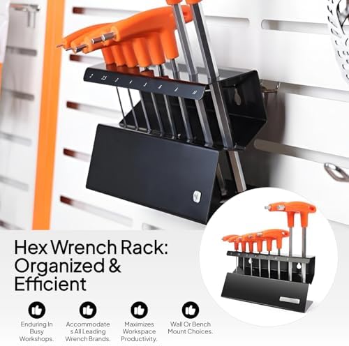 T Handle Allen Wrench Holder, Stainless Steel Magnetic Wrench Organizer for Metric Hex Keys, Allen Wrench Rack & Tool Organizer for Wall Mount or Desktop Garage Storage
