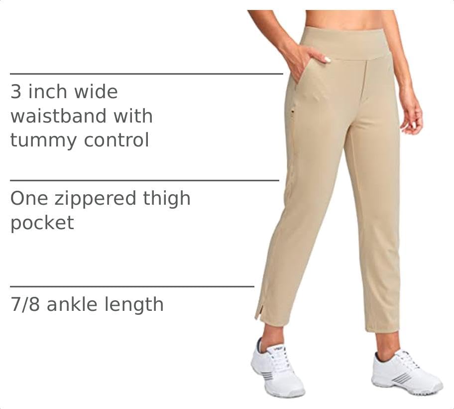 YYV Women's Golf Pants High Waist Stretch Ankle Pants with Pockets