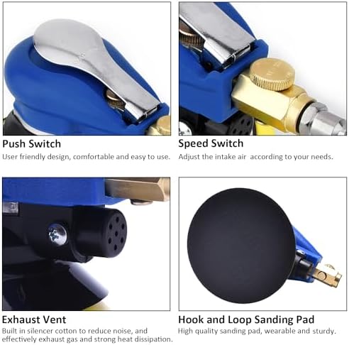 Air Random Obrital Sander 5" Dual Action Palm Sander, Hook and Loop Air Powered and Swirl Free. (5" da sander)