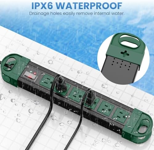 HHSOET GFCI Outdoor Power Strip Weatherproof IPX6 Waterproof, Green 25FT
