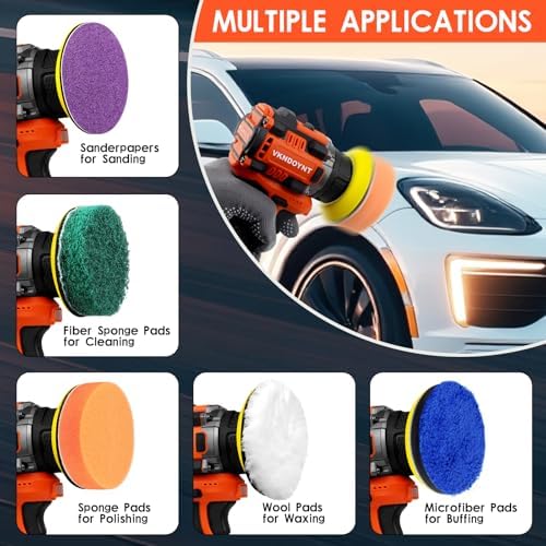 Brushless Cordless Polisher, 3" Mini Buffer & Sander Machine Kit, 2 Variable Speed Small Sander (0-500/0-3000 RPM), 2600mAh Battery, 31 Accessories for Car Detailing/Buffing/Sanding/Waxing