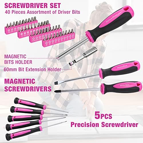ValueMax 233 PCS Pink Home Tool Kit with Cordless Lithium-ion Drill