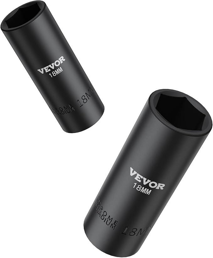 VEVOR 1/2" Drive Impact Socket Set, 65 Piece Socket Set SAE 3/8" to 1-1/4" and Metric 10-24mm, 6 Point Cr-V Alloy Steel for Auto Repair, Rugged Construction, Easy-to-Read Size Markings, Storage Case