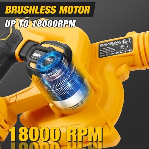 SUMYOUNG Cordless Leaf Blower for Dewalt 20V Battery,Electric Jobsite Air Blower with Brushless Motor,6 Variable Speed Up to 180MPH,2-in-1 Handle Electric Blower and Vacuum Cleaner(Tool Only)