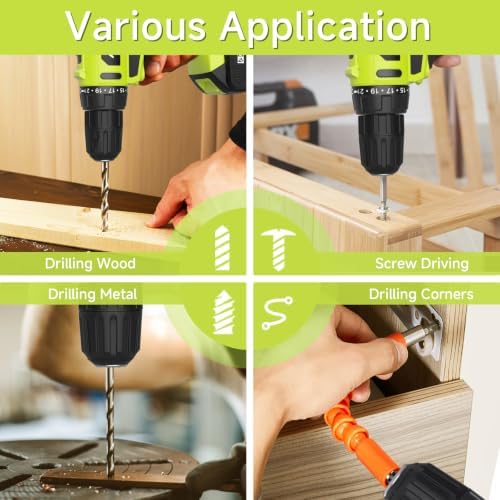 PULITUO 20V Cordless Drill Set, 2 Batteries Electric Screwdriver, 30Nm Power Drill Driver, 21+1 Torque, 2 Speed, 3/8"Keyless Chuck, power Drill with LED Light, Drill Driver Kit for Home (Green)