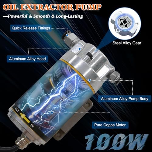 12V 100W Portable Oil Transfer Pump Set, 1-4L/min Engine Oil Pump for Engine Oil, Gear Oil, Lubricating Oil, Electric Self-Priming Motor Oil Extractor Pump for Boat, Car, Truck and Lawnmower