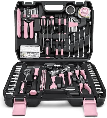 Sundpey 281 Pcs Home Tool Kit Portable Complete General Hand Tool Set Pink