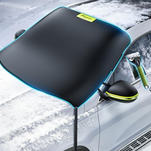 Nmoiss-3-in-1 Windshield Snow Cover for Ice & Snow Frost — 600D Heavy Cover & Ice Scraper Complete Winter Protection with 360° Windproof Design and Multi-Layer Winter Car Kit for Cars, Trucks, SUVs