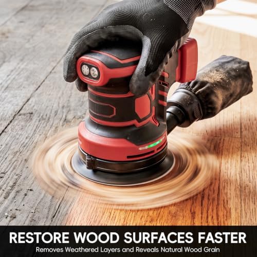 Cordless Brushless 5-Inch Random Orbital Sander Compatible with Milwaukee 18V Battery(Tool Only, No Battery Included) Brushless Sander with 6 Speeds, Dust Collection & 20 Sanding Discs for Woodworking