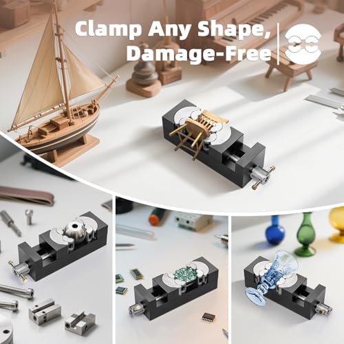 Luvan Mini Drill Press Vise, Small Bench Vise Clamp for Any Shape 2.44" Jaw Opening Self-Adjusting Smart Fractal Vise, Precision Aluminum Hobby Mini Table Clamp for DIY,Crafts,Jewelry Making,Repair