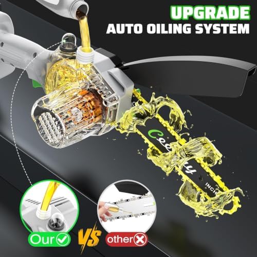 CEEPUY Mini Chainsaw, 6 Inch Portable Electric Chainsaw with 2 Batterys/Automatic Oiler/Security Lock/Powered Small Handheld Saw for Trees Branches Trimming