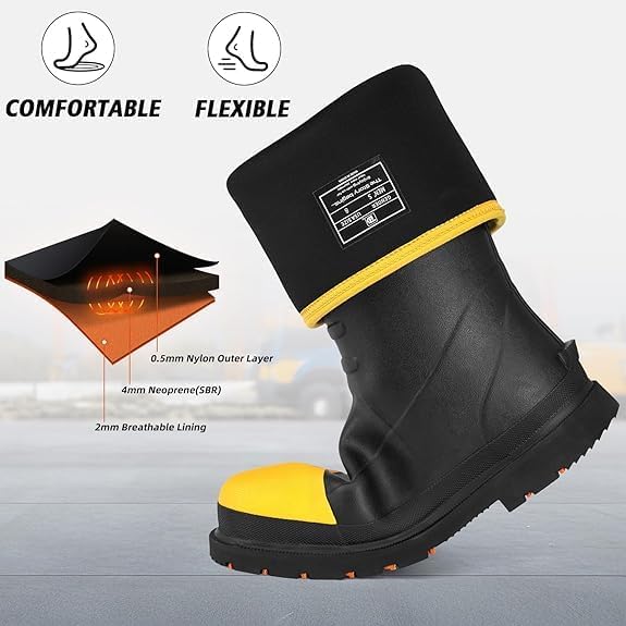 Trudave Steel Toe Rubber Boots for Men with Steel Shank, Anti Slip Waterproof Mens Mud Boots Hunting Work Boots, Durable Rain Boots for Construction, Farming, Size 6-14