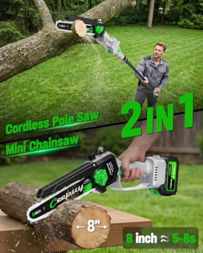 CEEPUY 2-in-1 Brushless Electric Pole Saws for Tree Trimming,8 Inch Cordless Mini Chainsaw with Extension Pole and 2 x 4000mAh Batteries, Pole Chain Saw Gift for Men Dad Husband Fathers Gardener 2026