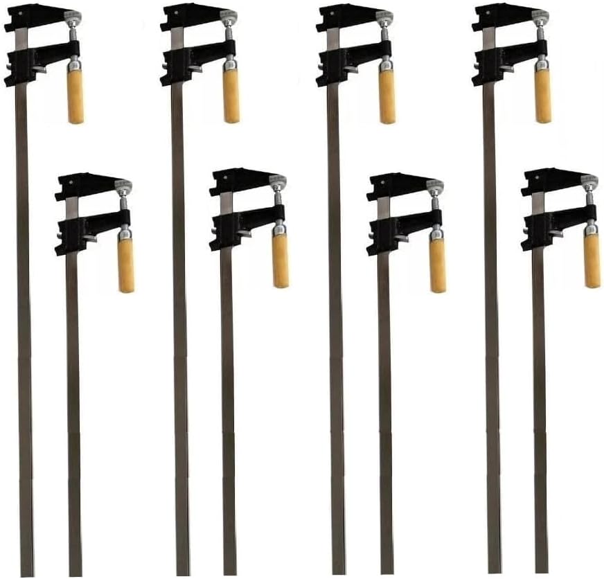 Pack of 8 - Bar Clamps 24" & 36" - 4 of each F-Type Woodworking Steel with Wood Handles