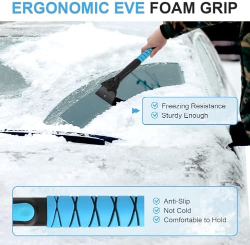 Windshield Ice Scraper Car Brush for Snow 43 inch, 3 in 1 Detachable Snow Scraper with Squeegee, 180° Pivoting Brush Head, Foam Grip, Extendable Snow Removal for Auto Truck SUV Van