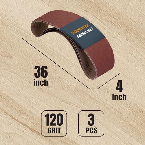 POWERTEC 3PK 4x36 Sanding Belts, 120 Grit Aluminum Oxide, 4 x 36 Inch Sanding Belts for Benchtop Belt and Disc Sander, Belt Sandpaper for Woodworking, Metalworking, Paint, Rust Removal (110113)