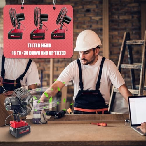 Portable Cordless Fan Compatible with Milwaukee 18V Battery,Battery-powered Cooling Fan for Workshop Outdoor Camping Travel,Powerful Air Circulation at Work,Jobsite Blower Bare Tool