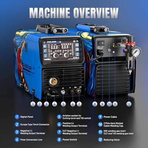 ANDELI Multiprocess Welder,8 in 1 Plasma Cutter/Pulsed MIG/HF TIG/Flux Core/Cold/Clean/Stick Aluminum Welding Machine 110/220V Dual Voltage 2026 Newest MIG-205DP-DB