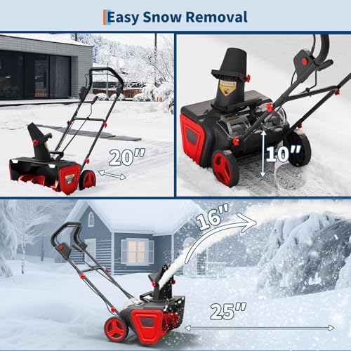Cordless Snow Blower, 20-Inch Electric Snow Thrower with Dual 20V 4.0Ah Batteries & Charger, Brushless Motor, 12" Deep Cleanup, 25FT Throw, 180° Chute, Dual LED Lights for Driveways & Sidewalks