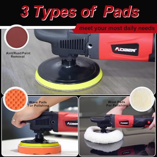 AOBEN Rotary Buffer Polisher,1200W 6-inch/ 7-inch Car Buffer,Car Polisher Waxer Kit with 6 Variable Speed 1000-3500RPM & 4 Polishing Pads,Detachable Handle for Boat,Car Polishing and Waxing