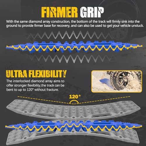 BUNKER INDUST Off Road Traction Boards, Pair Recovery Tracks Traction Mat for Vehicle Truck Jeep SUV, Mud, Snow, Sand Ramp-Blue Emergency Tire Traction Pads (Gen 10th)