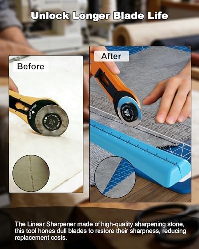 Linear Rotary Blade Sharpener, Rotary Cutter Sharpener for 45mm and 60mm Blades, Manual Rotary Sharpener Tool made of 2 Diamond-Coated Sharpening Stones for Blade Repair, with Clean brush