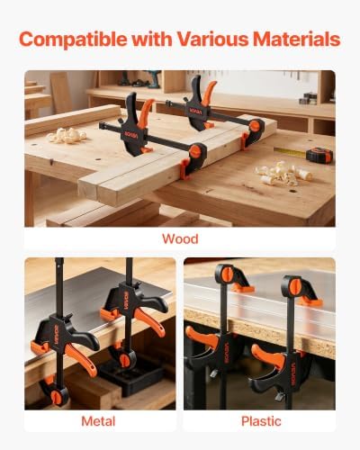 VEVOR Bar Clamps for Woodworking, 8-Pack, 6" and 12", with Spring Clamps, One-Handed Clamp/Spreader, 154 lbs Load Limit, Quick Release, Self-Locking Design, for Wood Working and Metal Working