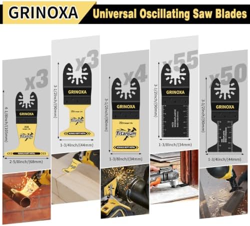 115PCS Multitool Blades Kit, Titanium Metal Multi Tool Blades Cutting Wood
