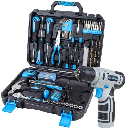 CARTMAN 150-Piece 8V Cordless Drill Hand Tool Set Blue Household Repair Kit