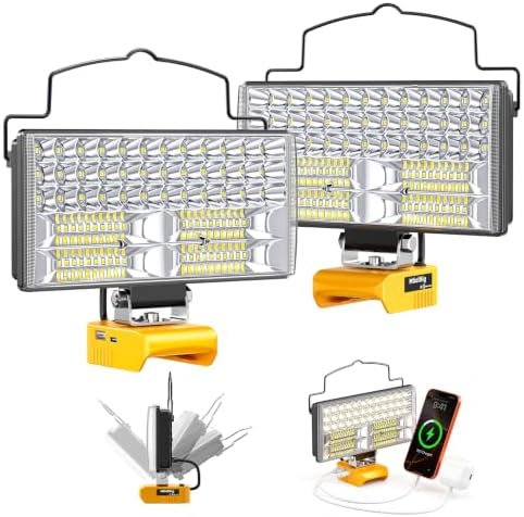 MtiolHig 2Pcs Cordless LED Work Light Compatible with Dewalt 20V Battery, 145W 14500Lumens Flood Light Gifts for Men with USB&Type-C Charging for Workshop, Garage, Camping, Jobsite(Tool Only)