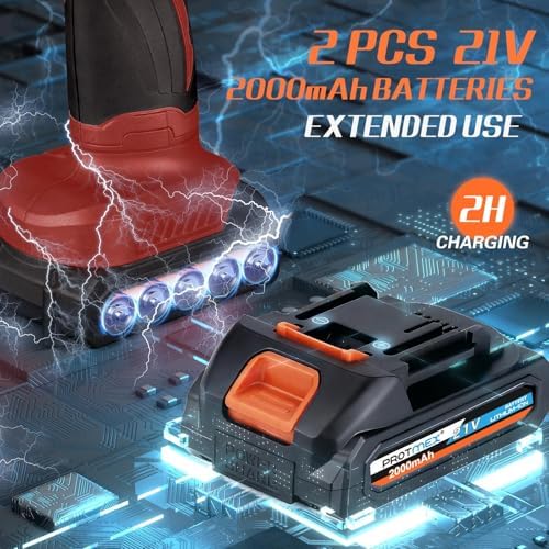 Protmex Cordless Car Buffer Polisher w/ 2x2000mAh 21V Batteries, Red