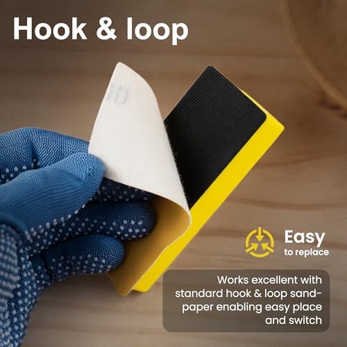 S SATC 16-PCS Hand Sanding Block Set With 40 Sheets Hook And Loop Sandpaper Kit, Interchangeable Assorted Convex & Concave Shapes for Automotive Body, Crafts, Sand Wood Woodworking Furniture