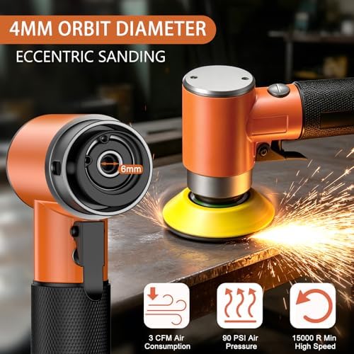 1/2/3 Inch Random Orbital Air Sander, Mini Da Sander for Auto Body Work, High Speed Pneumatic Sander for Metal & Woodworking/Car Polishing Waxing/DIY Projects(60PCS Sandpapers Included)