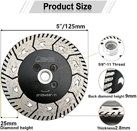 SHDIATOOL 5-Inch Diamond Cutting Disc Cut & Grind for Granite 5/8“-11,2PCS