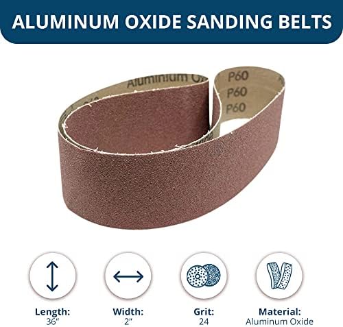 Benchmark Abrasives 2" x 36" Aluminum Oxide Sanding Belts for Grinding Deburring Polishing Rust Removal on Metal, Stainless Steel, and Carbon Steel, Use with Belt Disc Sander (6 Pack) - (24 Grit)