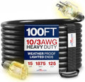 100ft Outdoor/Indoor Extension Cord 10/3 Gauge Ultra Heavy Duty 3 Prong SJTW, Waterproof, Flexible Cold-Resistant Long Power Cord,15A 125V 1875W, Black by LifeSupplyUSA