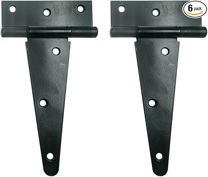 HLMOptimo Heavy Duty T Hinge, 2 pcs, 6 Inch, Black, Powder Coated, Carbon Steel