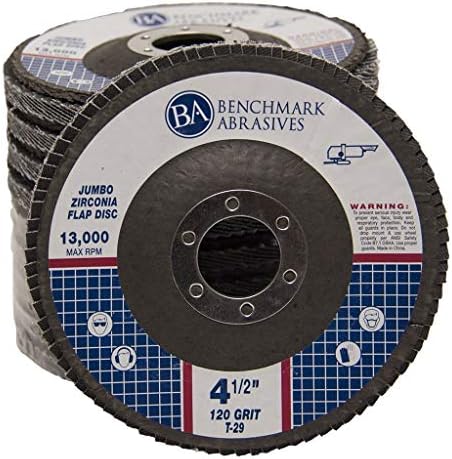 Benchmark Abrasives 4.5" x 7/8" Zirconia Type 29 Flap Discs, 120 Grit