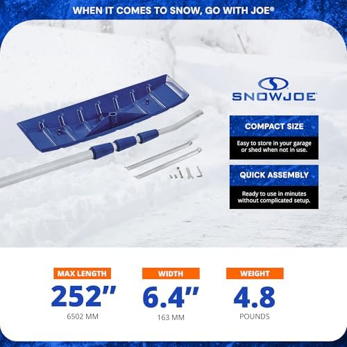 Snow Joe Telescoping Roof Rake, Extendable Leaf & Snow Shovel with Poly Blade, 25 Inch Wide, RJ204M