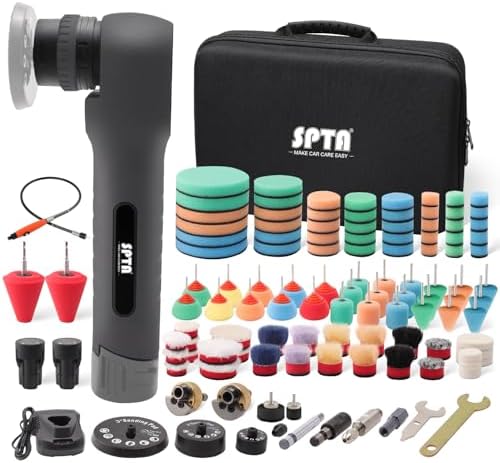 Cordless Mini Polisher, SPTA 12V Cordless Polisher for Detailed Polishing, Cordless Car Buffer Polisher, RO&DA Buffer Polisher with Mini Polishing Pads and Wool Pads for Polishing, Sanding, Cleaning