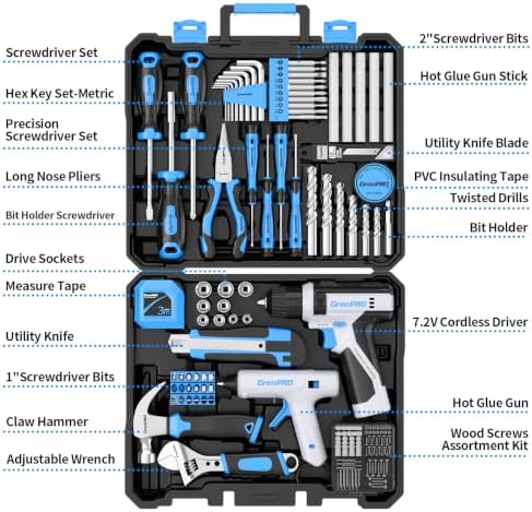 GRENPRO 188PC Blue Cordless Drill Tool Set for Wo&Men Tool Kit for Home Box