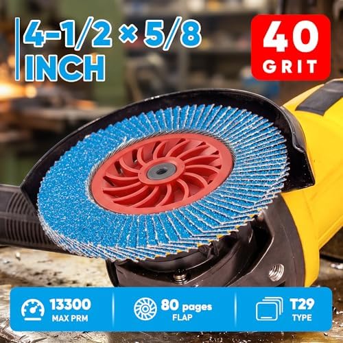 Flap Discs 40 60 80 120 Grit, 4 1/2 x 5/8-11 Inches, Type 29, 10 Pack