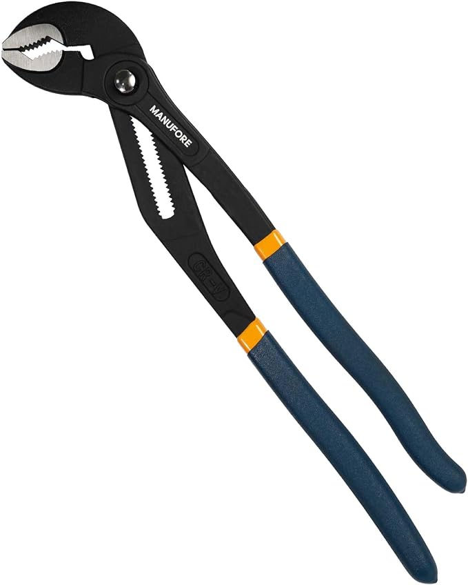 MANUFORE 16 Inch Water Pump Pliers Heavy Duty Tongue and Groove Pliers | Quick Release Design, Deep V-Jaw Teeth for Firm Grip, Comfort Grip and High Carbon Steel for Gripping Pipes, Rods, Shafts