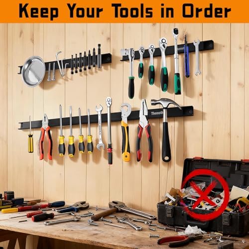 18" Magnetic Tool Holder Strip, 6 Pieces Black Metal Tool Organizer Rack with Stainless Steel Surface, Magnet Bar for Garage Workshop, Easy To Install with Mounting Screws